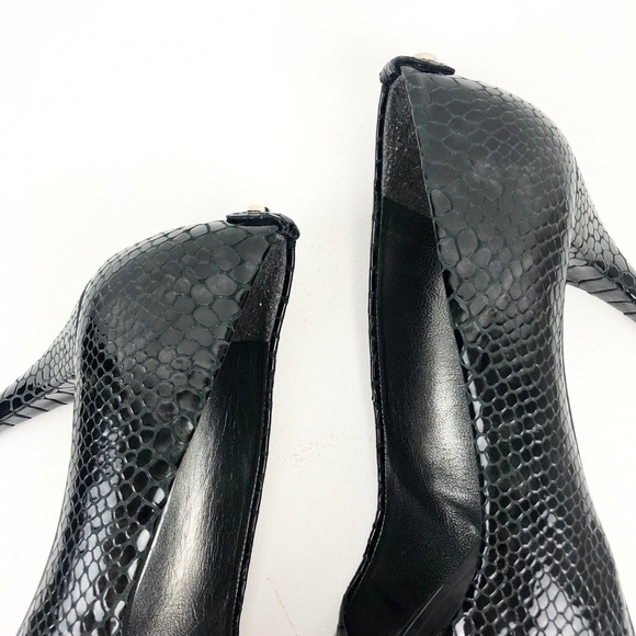 Stuart Weitzman Plainfield Snake-Embossed Peep-Toe Pump - Picture 6 of 16